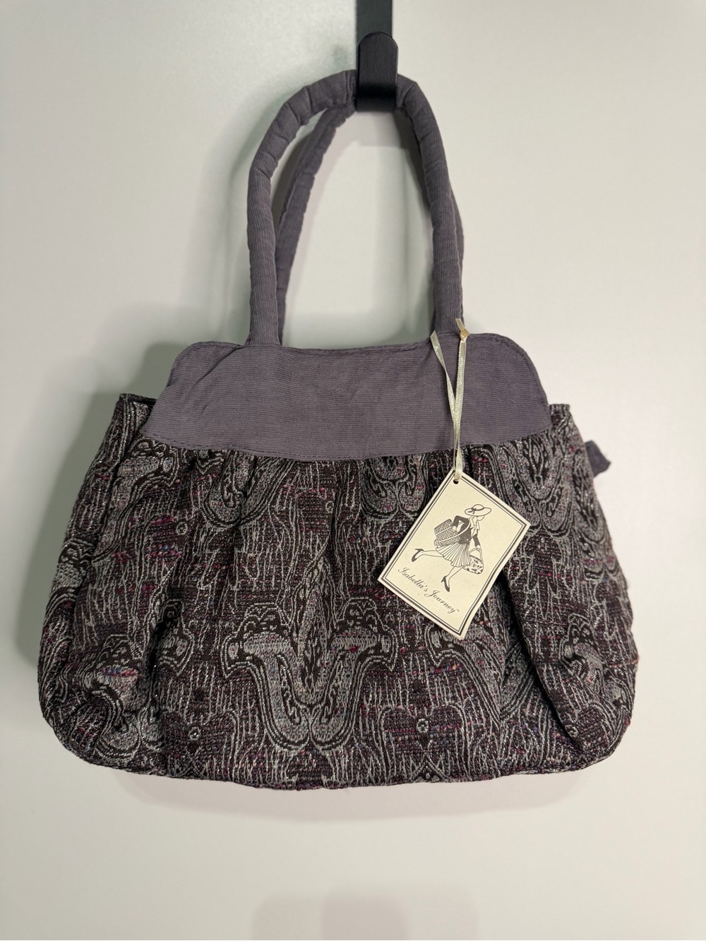 Textured Paisley Purple Tote Bag with Padded Handles